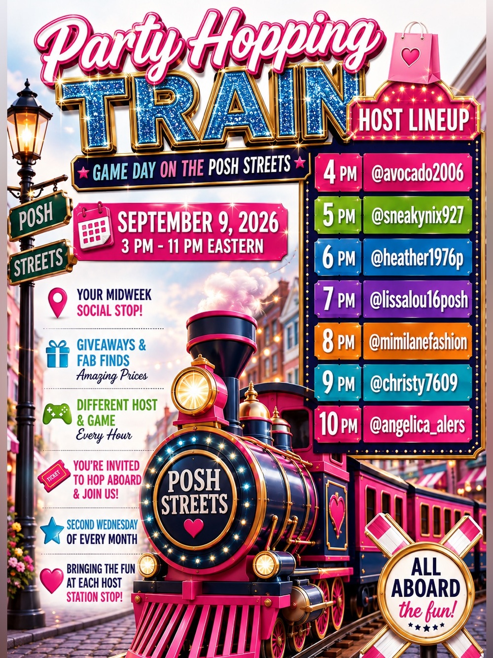 Party Hopping Train GAME DAY SEPT 9th Second 2nd Wednesday Every Month